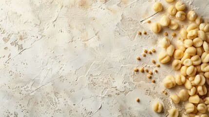 Fototapeta na wymiar Gnocchi Sprinkled with Flour on White Stone Surface