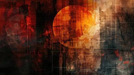 A Vivid Display of an Abstract Landscape with a Fiery Moon, Silhouetted Birds, and Digital Artistry