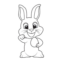 Cute bunny rabbit outline sketch with egg vector illustration. ester day especial Minimal bunny line art doodle in poses.