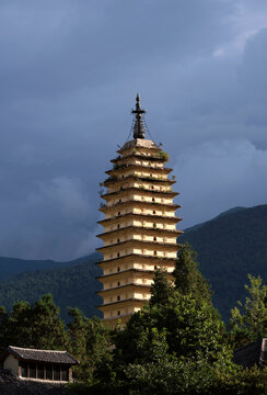 Close-up of the first ancient pagoda, hundreds of years old
