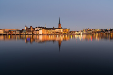 Stockholm Gamla Stan Night Evening Photo, old town reflection