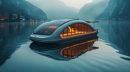 Renewable energy powered electric boat on a lake