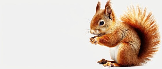  a red squirrel standing on its hind legs and looking at the camera with a surprised look on it's face. - obrazy, fototapety, plakaty