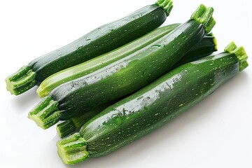 A bunch of green zucchini on a white background
