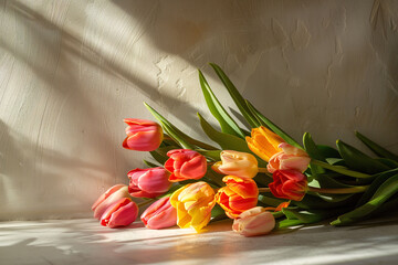 Tulips bouquet on grey background
