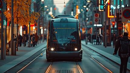 Self driving bus in a city center