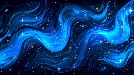  a night sky with stars and swirls of blue and white lines and swirls of blue and white stars.