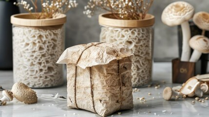 Fototapeta na wymiar Sustainable packaging made from mushroom mycelium