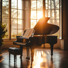 Classical Pianos in Illuminated Space