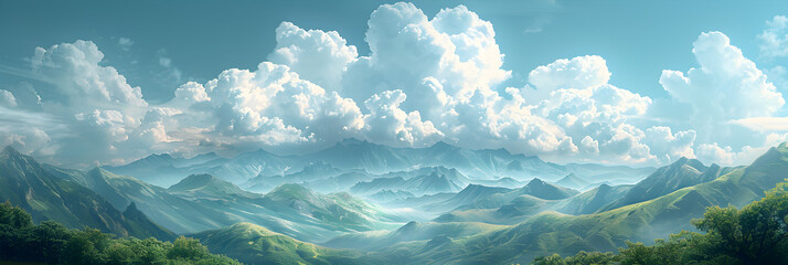 Clouds Over Mountains,
Summer blue sky and fantasy cloud on the top of a mountain background

