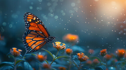 Enchanting monarch butterfly perched on a blooming