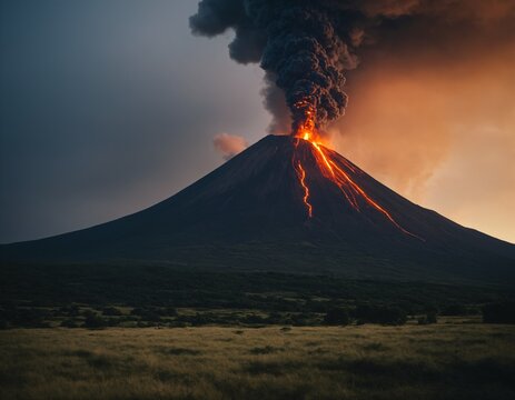 erupting volcano, lava
