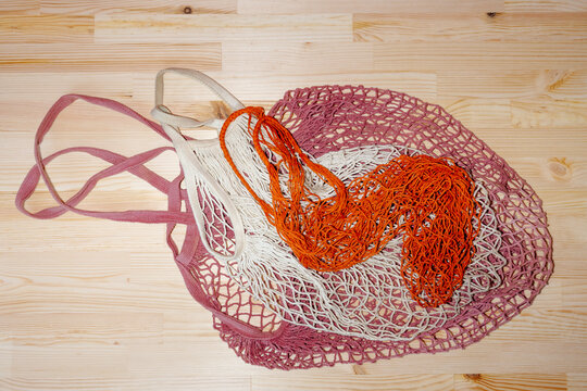 Mesh reusable bags on table