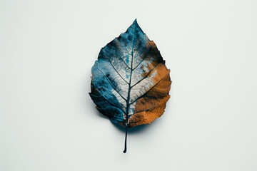 Colorful dry leaf on a white background.Minimal creative nature concept.Copy space,top view,flat lay.Generative AI