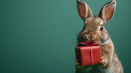 cute rabbit bunny holding red gift