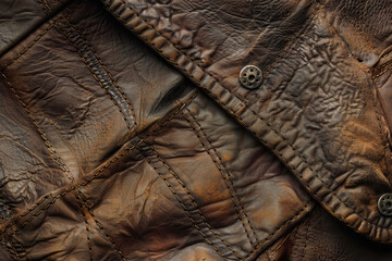 Fototapeta premium A texture of a leather material with stitches, wrinkles, and buttons
