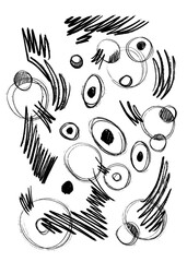 Hand-drawn geometric original pencil pattern illustration bold black grey doodle shapes abstract high quality line contour strokes stamp curve white isolated