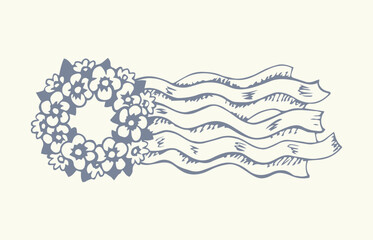 Ukrainian wreath with ribbons. Vector drawing