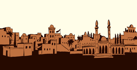 Old Arabic city. Vector drawing