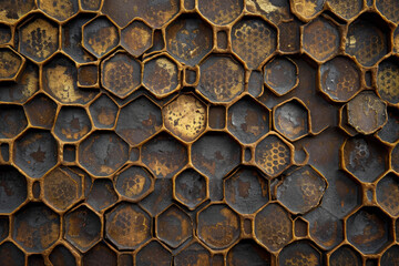 A pattern of hexagons with edges, gaps, and honeycombs