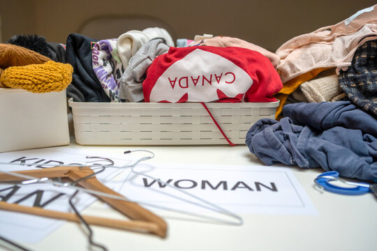 second hand clothes on the counter