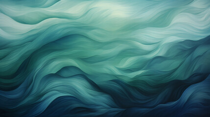 Green beautiful background in style of watercolour, sea waves, smooth artistic flow texture - obrazy, fototapety, plakaty