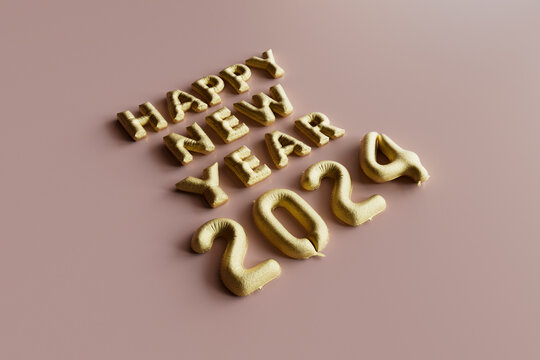 Happy new year 2024 golden balloons