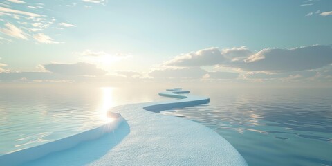 A long, narrow path of ice is seen in the distance - obrazy, fototapety, plakaty