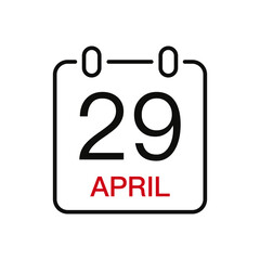April April 29 date on the calendar, vector line stroke icon for user interface. Calendar with date, vector illustration.