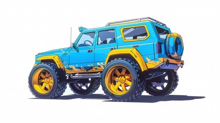 off-road car, country music background, road trip,