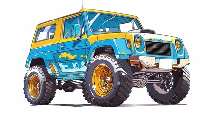 off-road car, country music background, road trip,