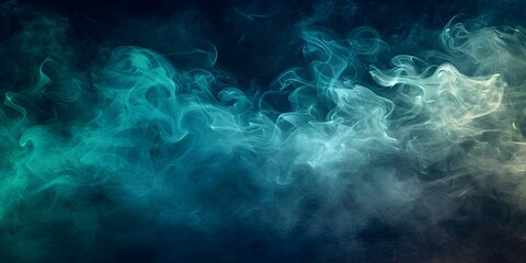 Fototapeta na wymiar Mysterious Atmosphere Created by Eerie Green and Blue Smoke Swirls Against a Black Background. Concept Smoke Photography, Eerie Atmosphere, Green and Blue Colors, Mysterious Vibe, Dark Background
