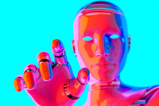 A futuristic Artificial intelligence woman pointing with her hand