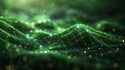Dynamic particle wave. Green Futuristic Point Wave. The flow of digital structure. The background of data technology. 3D rendering - obrazy, fototapety, plakaty