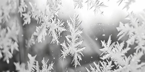 A close up of snowflakes with a white background