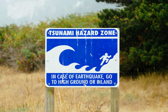 Tsunami Hazard Zone Sign on a Beach