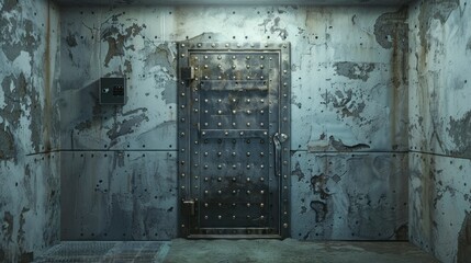 old rusty door of a metal bunker in a bunker with light