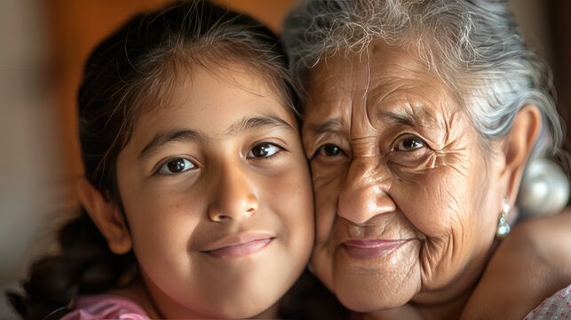 Portrait of beautiful Latin grandma daughter and granddaughter at home Womens Day concept, 8k, extremely detailed,
