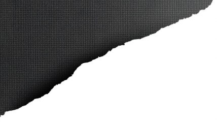 ai generated, black fabric background with paper tear in the corner, closeup. The edge of the torn sheet is visible on one side and it has no texture or wrinkles, png asset.