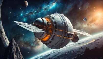 Obraz premium Generated image of a futuristic spacecraft exploring uncharted galaxies, inspired by space exploration concepts 