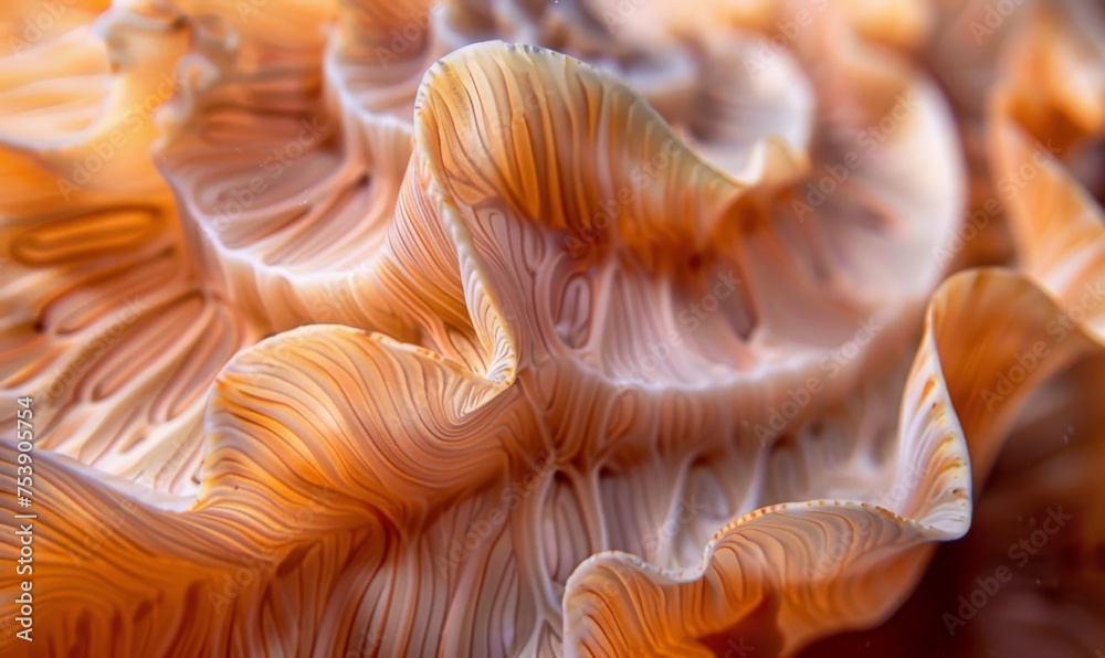 Wall mural textures of a seashell's surface in a close-up macro shot