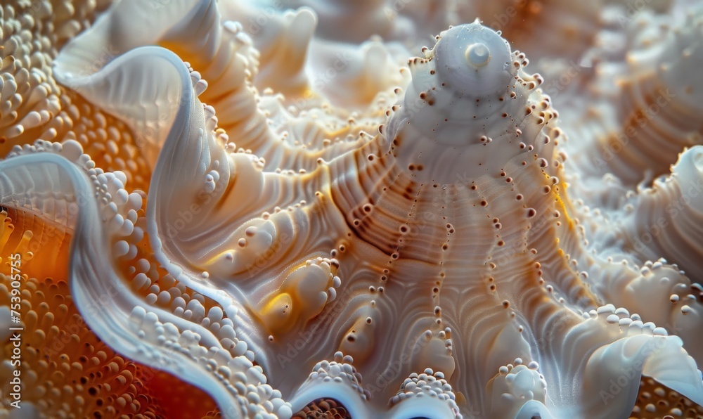 Wall mural textures of a seashell's surface in a close-up macro shot