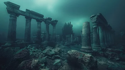 Fotobehang Enigmatic Remnants: Underwater Relics of an Ancient Civilization © pengedarseni