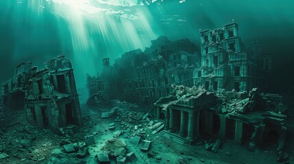 Lost City Beneath the Waves: Sumerian-Inspired Underwater Ruins - obrazy, fototapety, plakaty