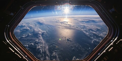 A view of the Earth from space with a sun shining on it