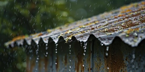 The roof is wet from the rain - obrazy, fototapety, plakaty