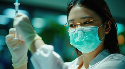 Candid Photo of Female Doctor Holding Syringe in Immunization and Vaccination Campaign