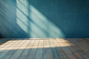 empty room with a blue wall and wood floor - Powered by Adobe
