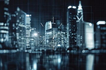 clock is sitting in front of two buildings over cityscape background