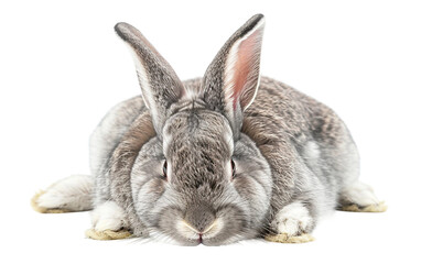 Close Gray and White Rabbit Bonding in Snuggles Isolated on Transparent Background PNG.